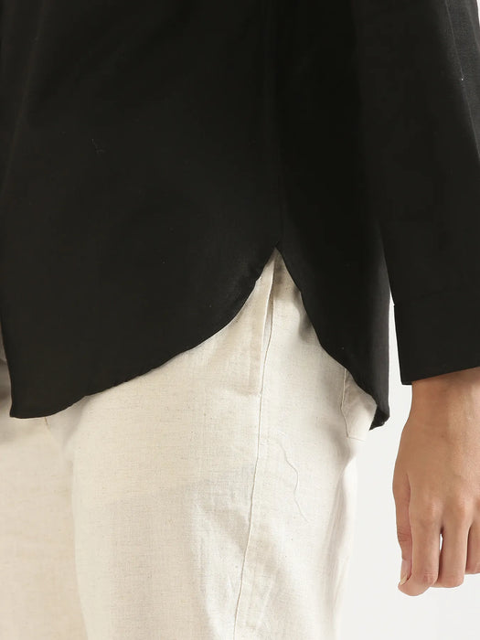 Women Black Airy-Linen Shirt