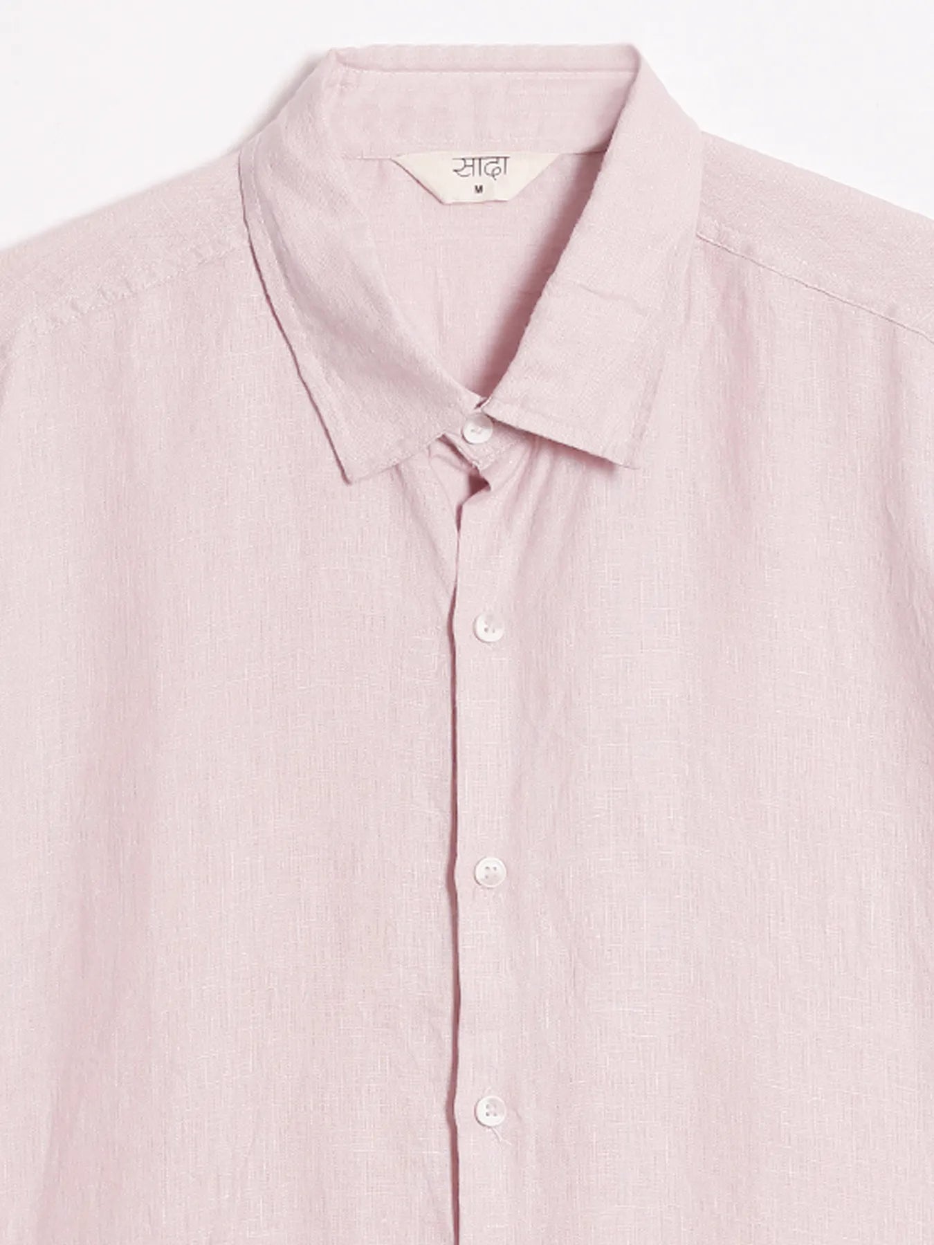 Men Light Pink Pure Linen Short Sleeve Shirt