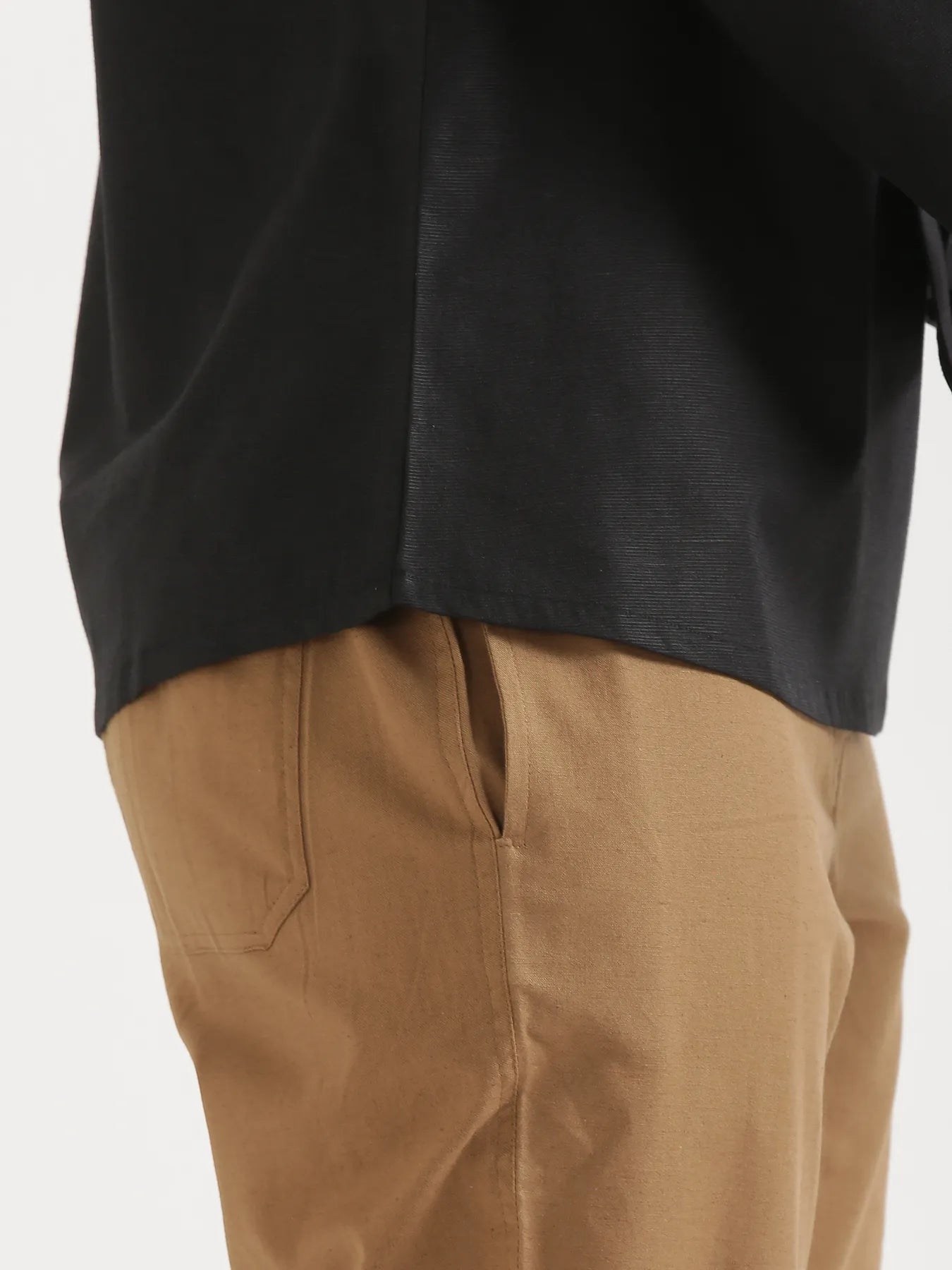 Women Black Linen Blend Knot Blouse