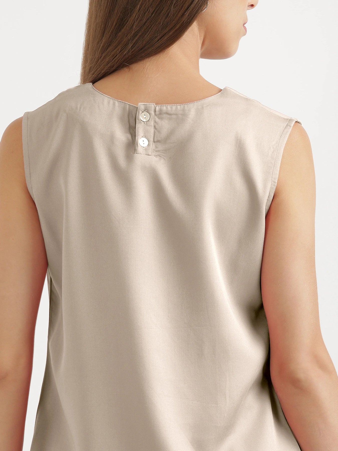 Women Taupe V-Neck Sleeveless Top