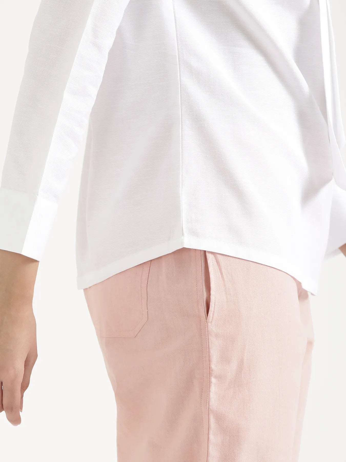 Women White Linen Blend Knot Blouse