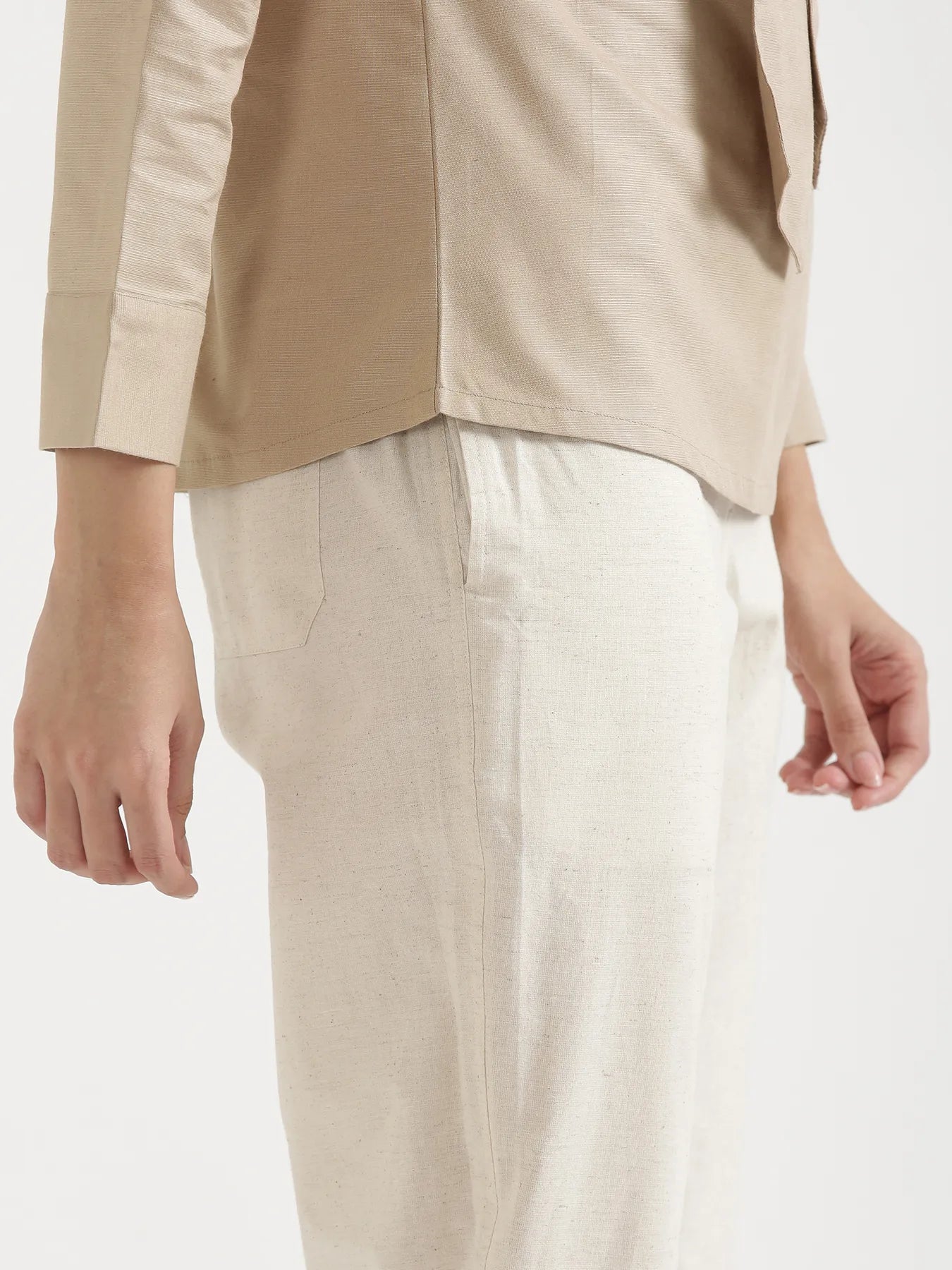 Women Taupe Linen Blend Knot Blouse