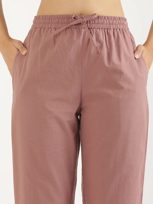 Women Rose Taupe Cotton Straight Pant