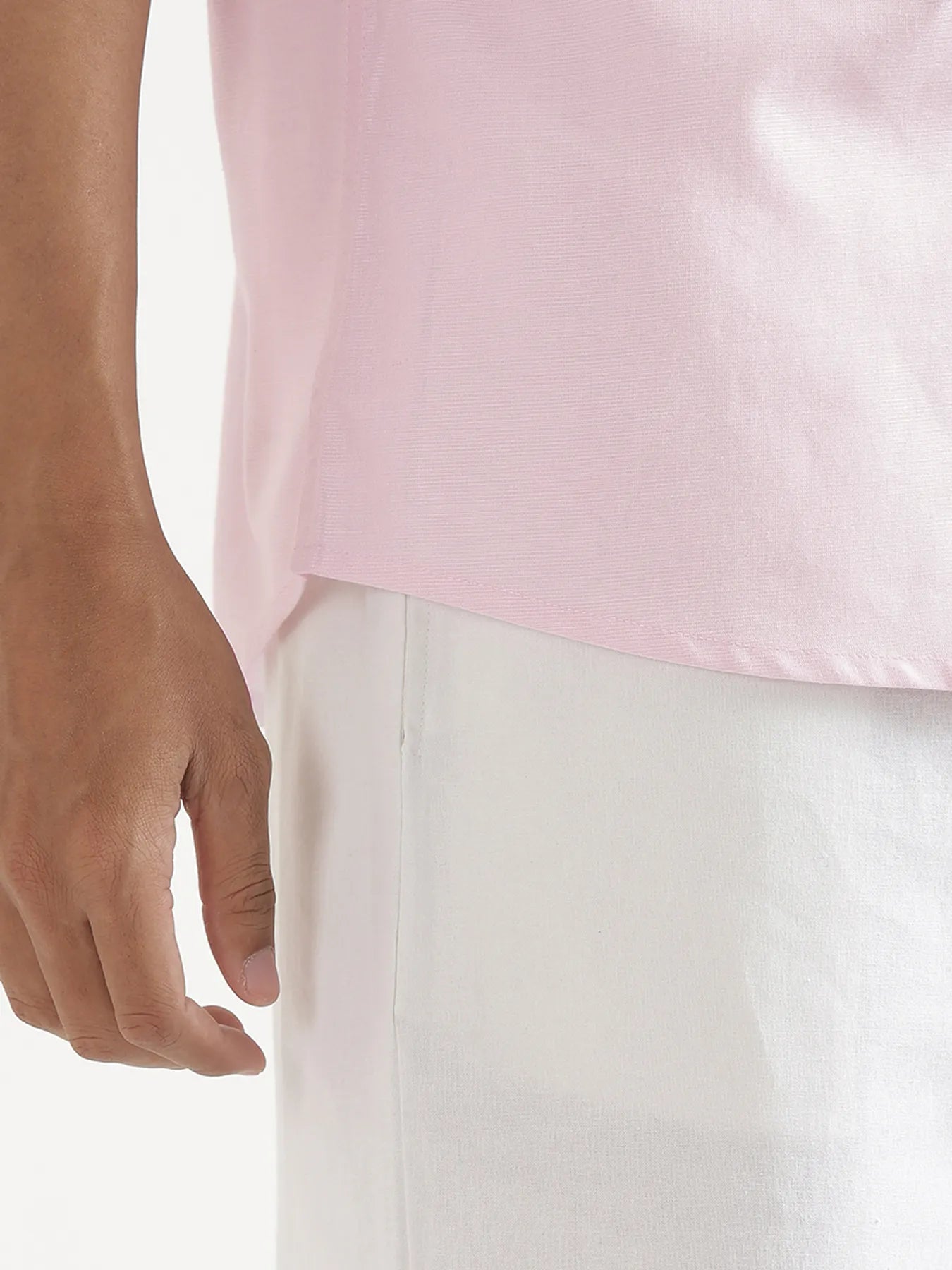 Men Blush Pink Linen Blend Short Sleeve Shirt