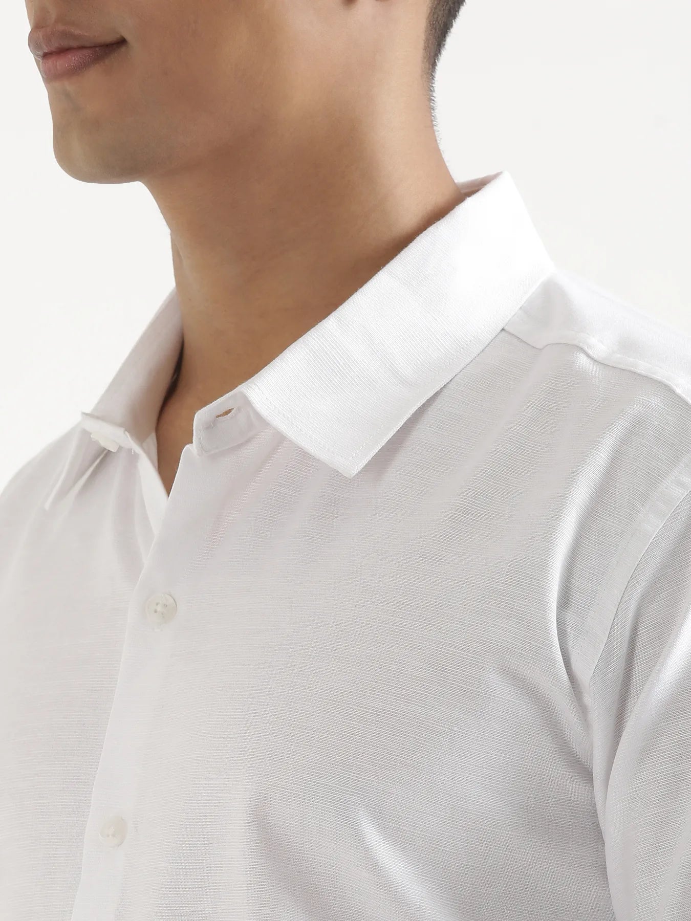 Men White Linen Blend Short Sleeve Shirt