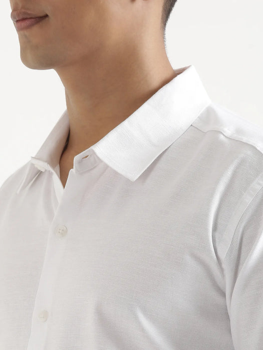 Men White Linen Blend Short Sleeve Shirt