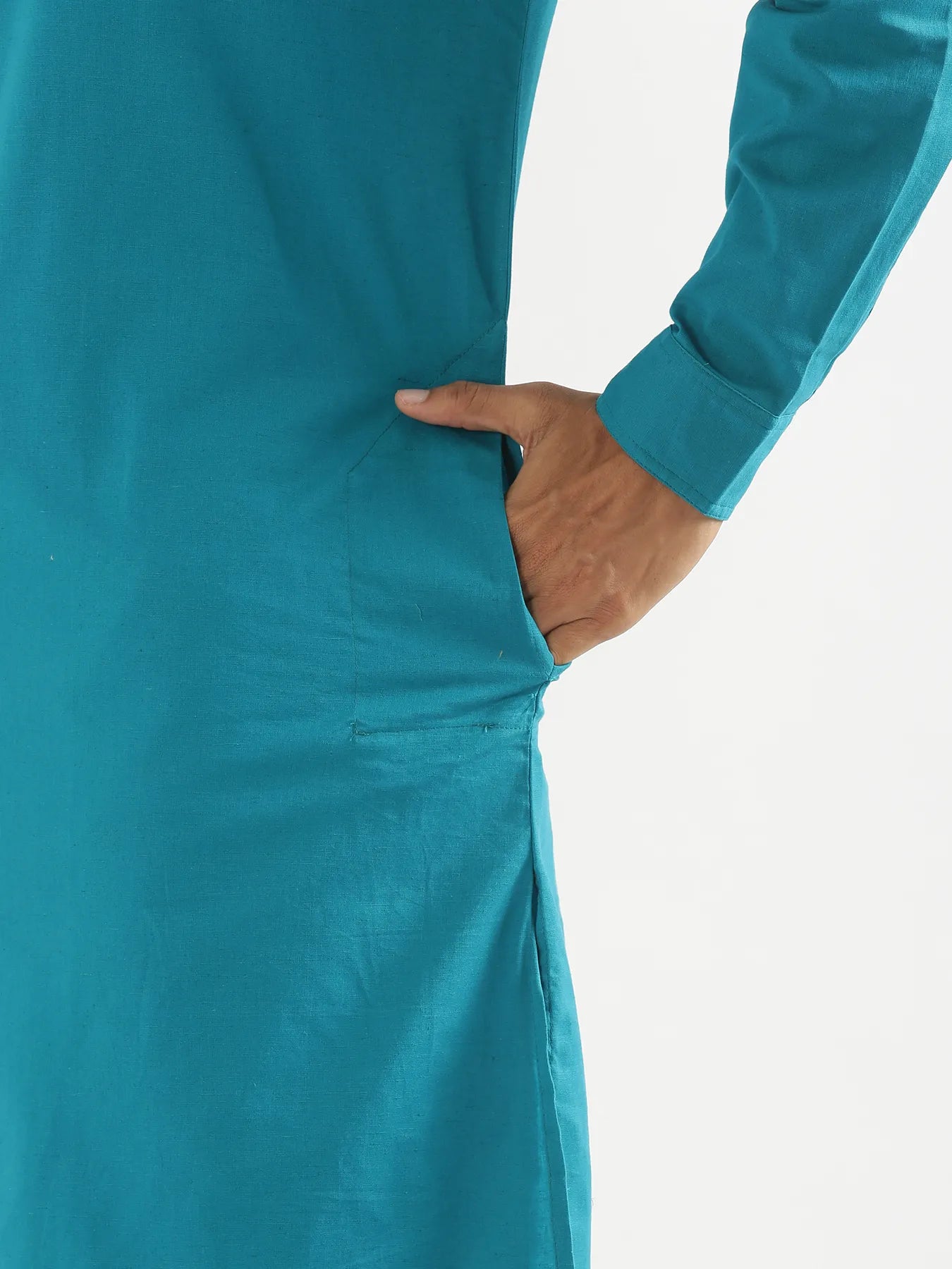 Men Teal Airy Linen Long Kurta