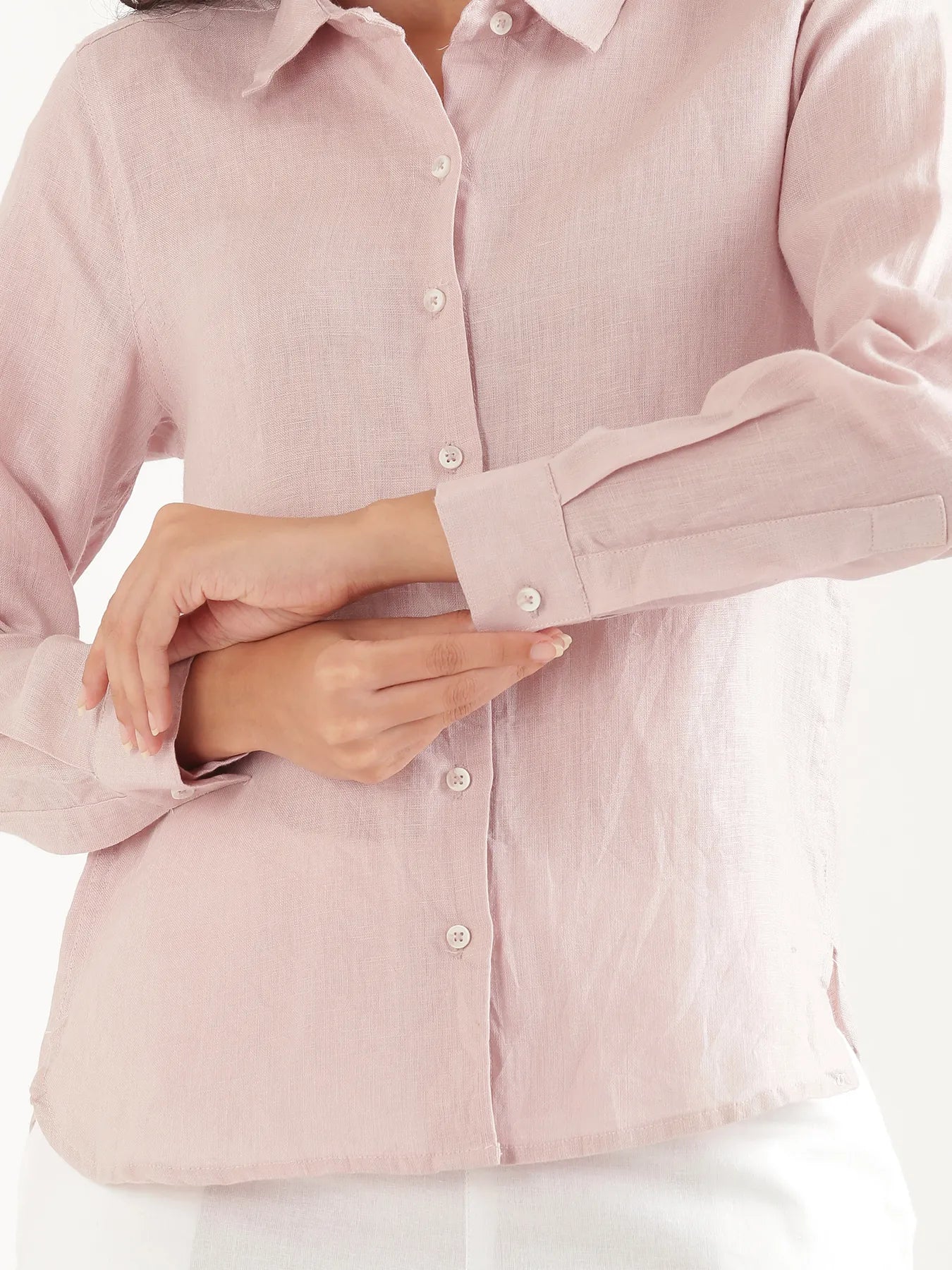 Women Light Pink Pure Linen Shirt