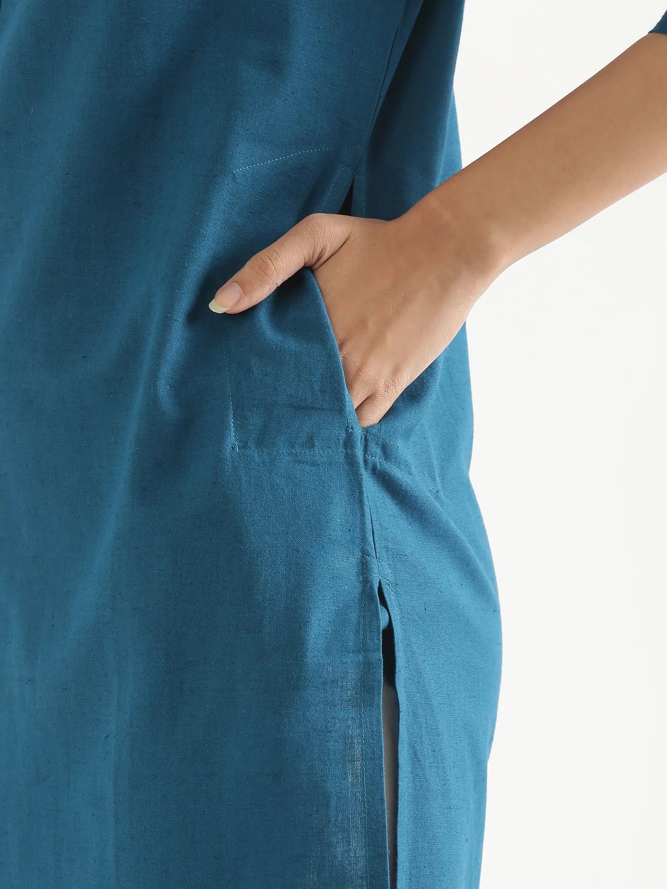 Women Turquoise Airy Linen Long Kurta