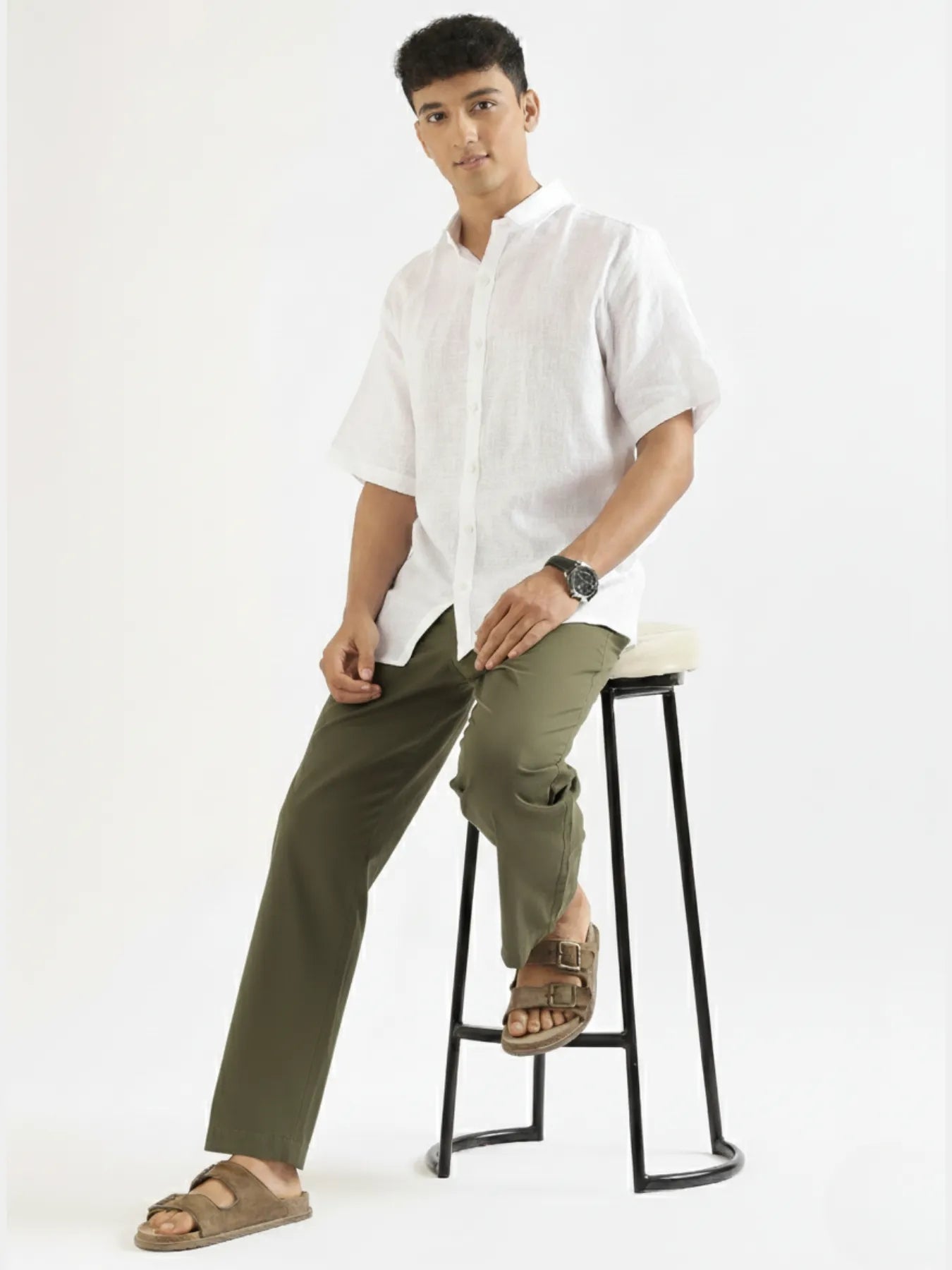 Men Olive Green Cotton Pant