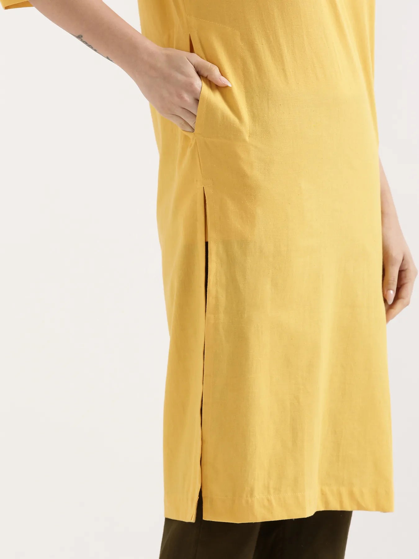 Women Yellow Airy Linen Long Kurta