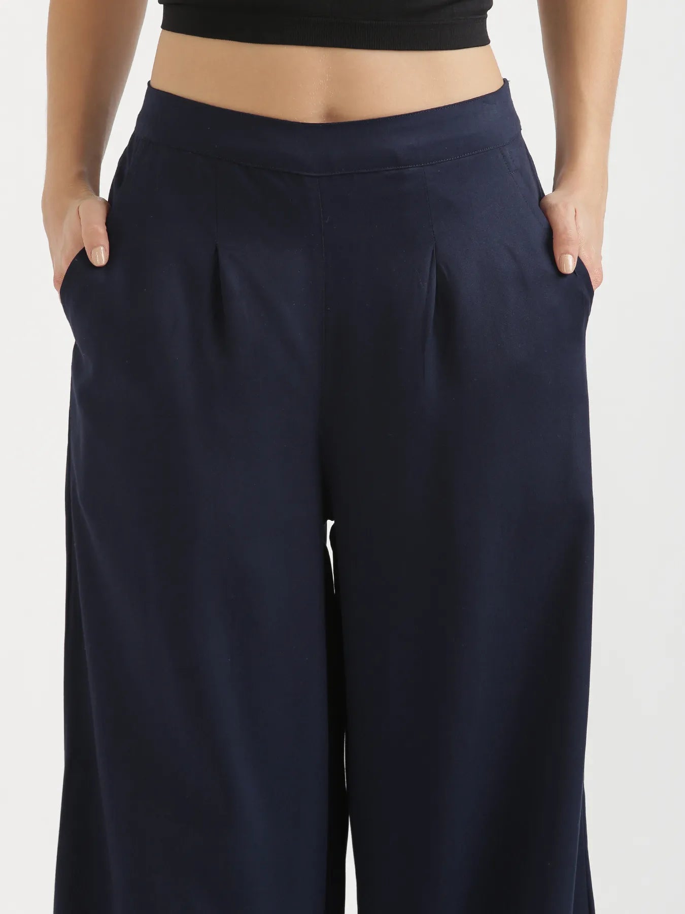 Women Navy Blue Viscose Palazzo Pant