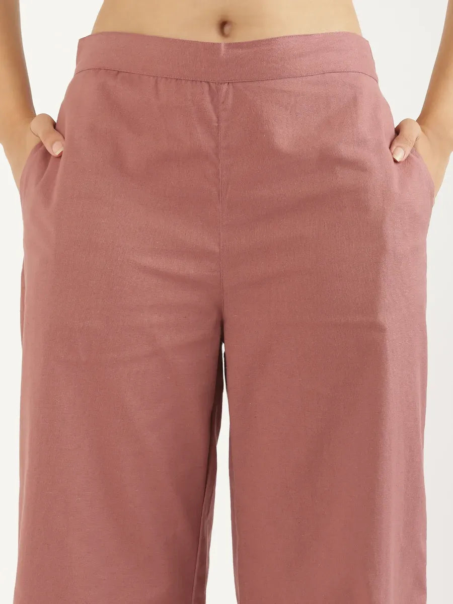 Women Rose Taupe Airy Linen Wide Leg Pant