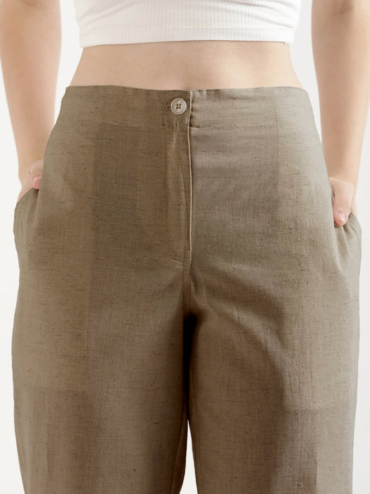 Women Khakhi Airy Linen Straight Pants