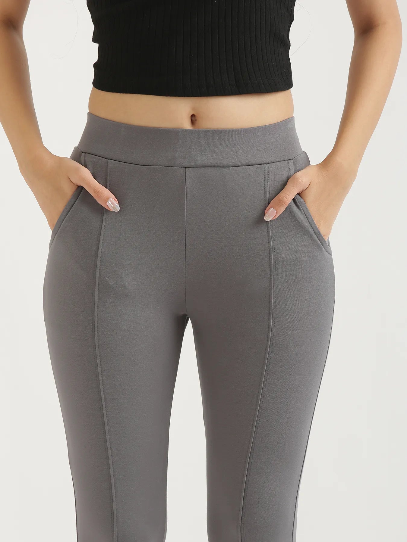 Women Cement Grey 4-Way Stretchable Pants