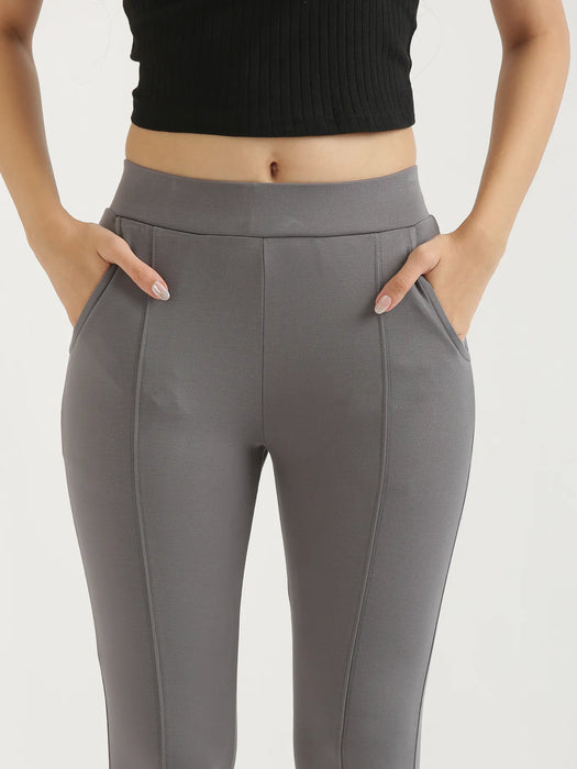 Women Cement Grey 4-Way Stretchable Pants