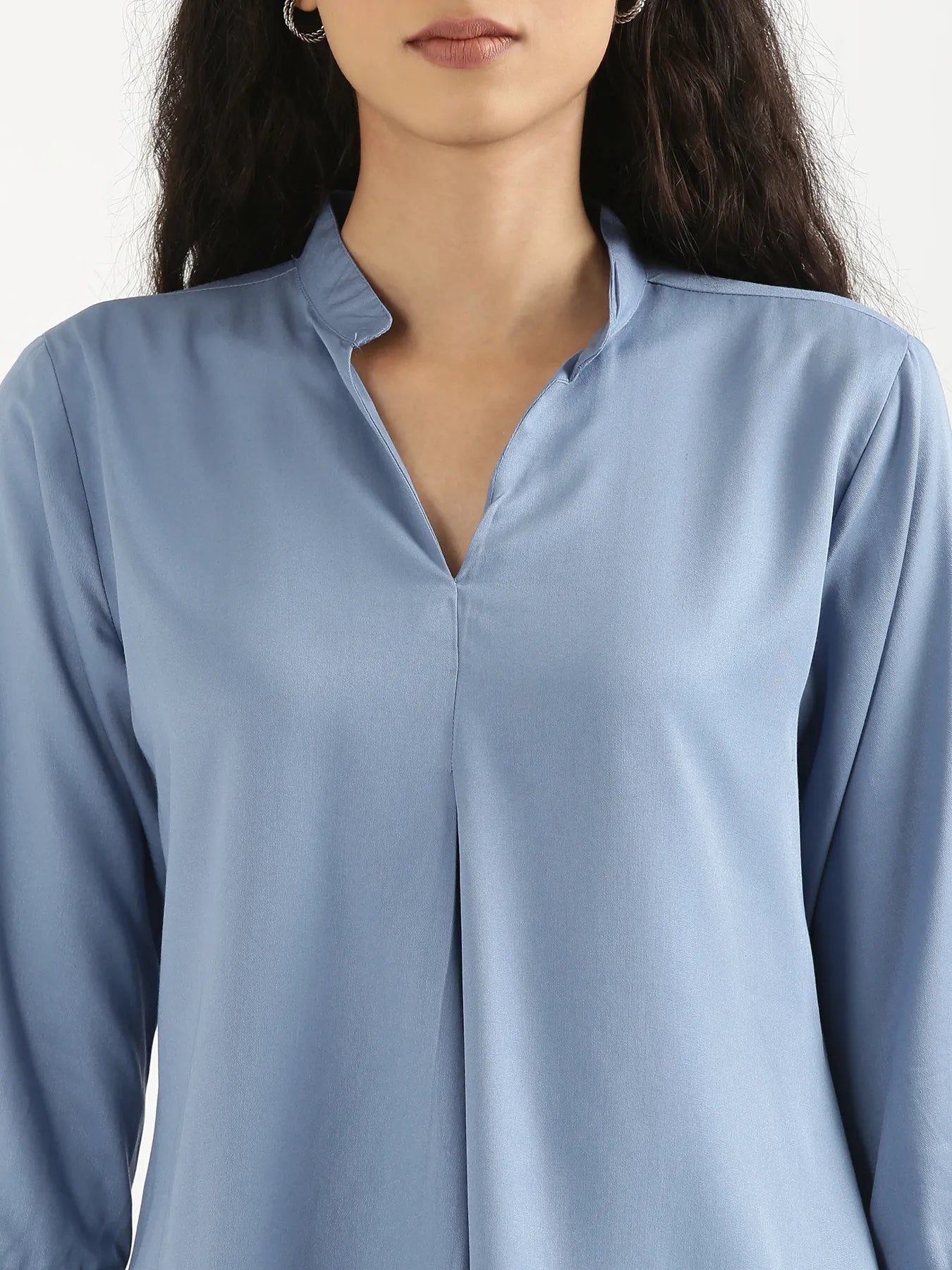 Women English Blue Viscose Pleated Top