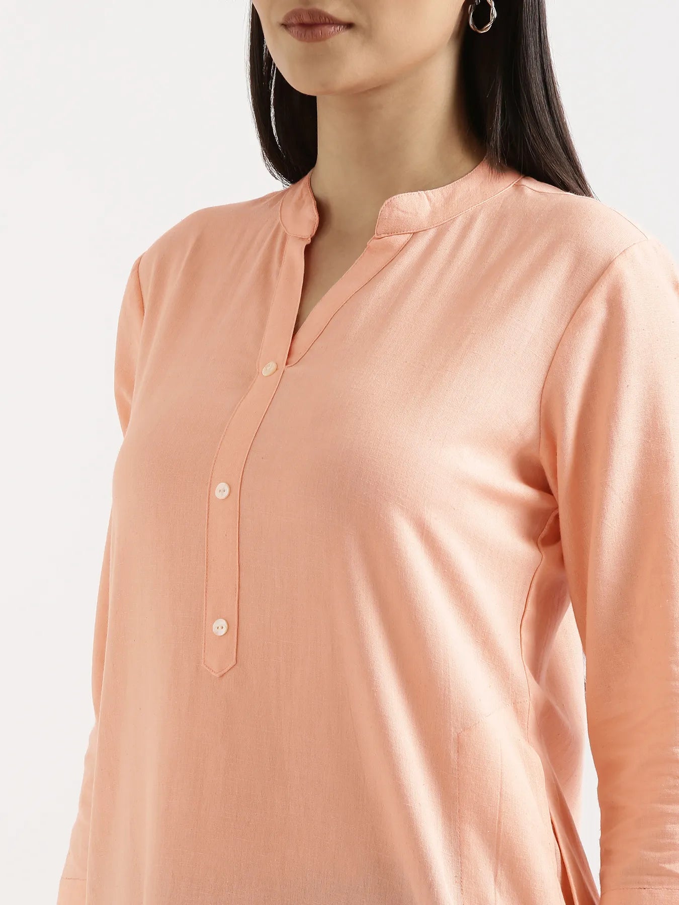 Women Peach Airy Linen Long Kurta