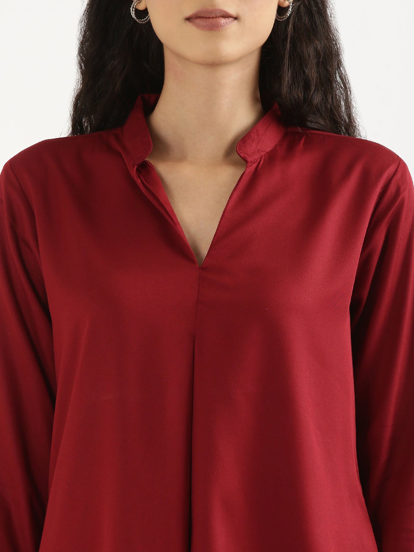 Maroon Viscose Pleated Top