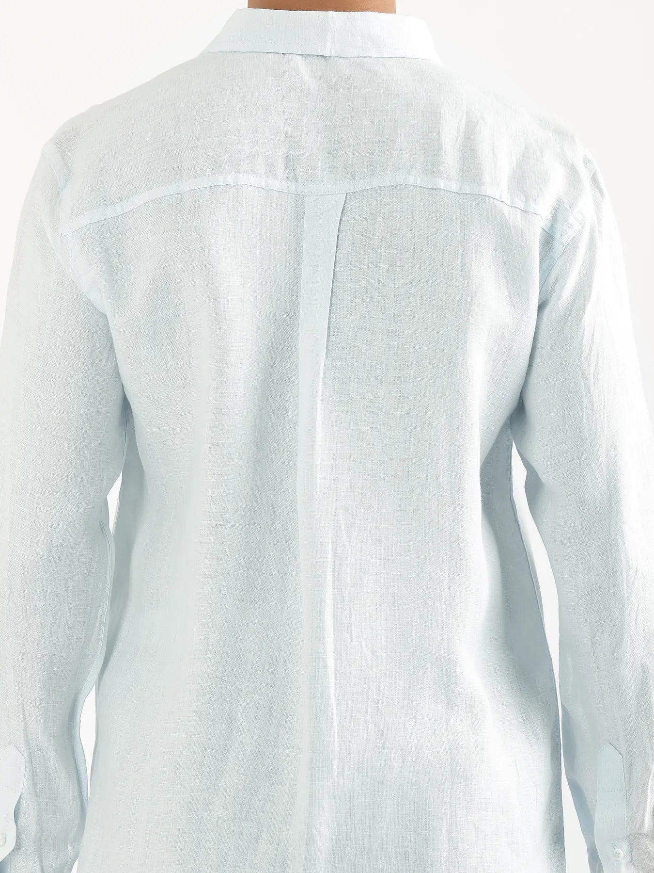 Men Light Blue Pure Linen Full Sleeve Shirt