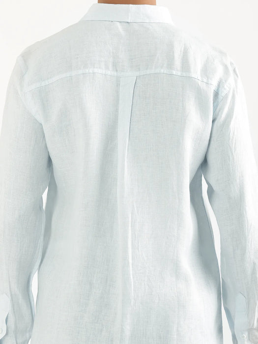Men Light Blue Pure Linen Full Sleeve Shirt