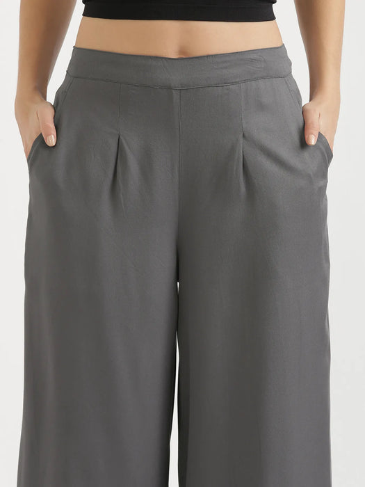 Women Grey Viscose Palazzo Pant