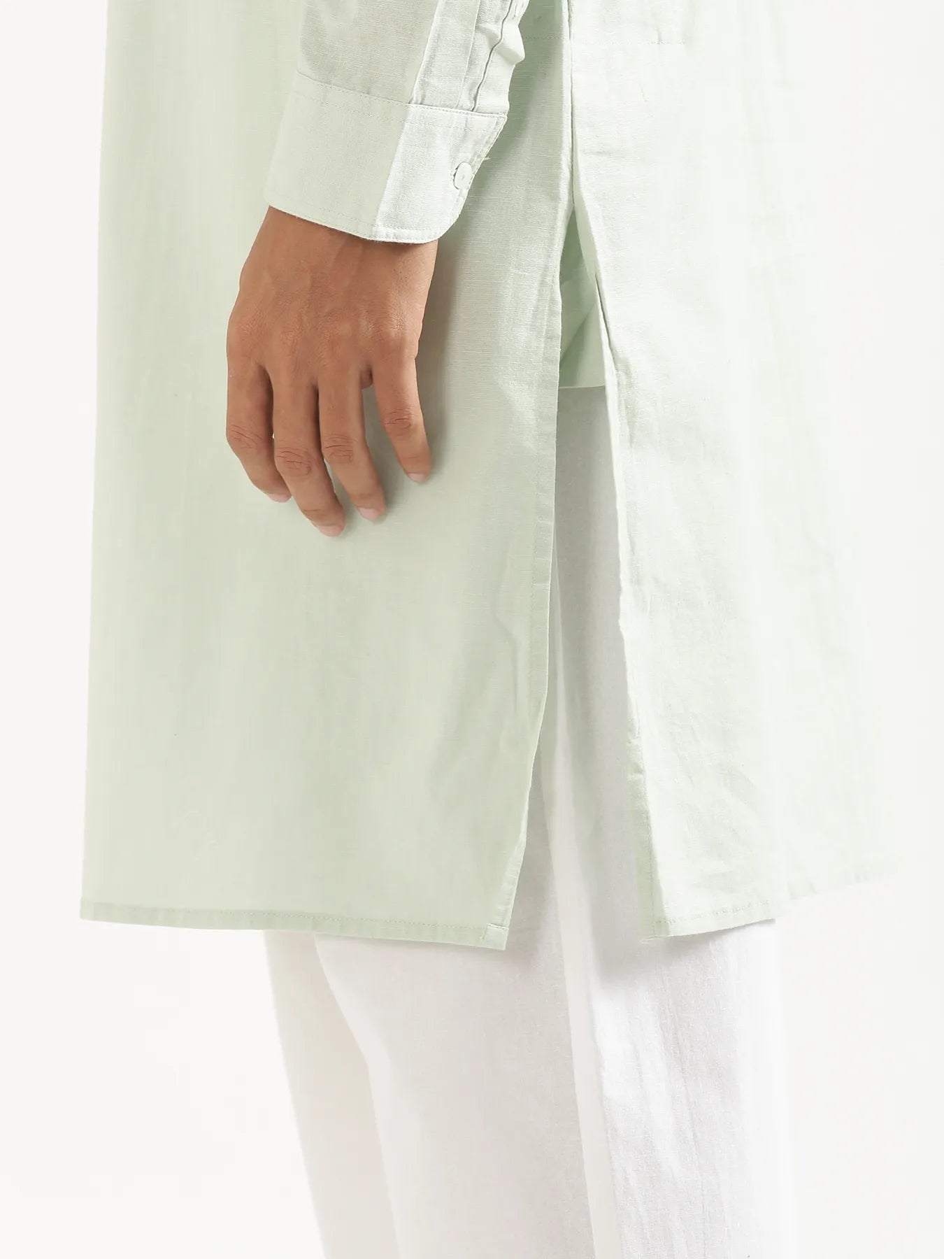 Men Mint Green Airy Linen Long Kurta