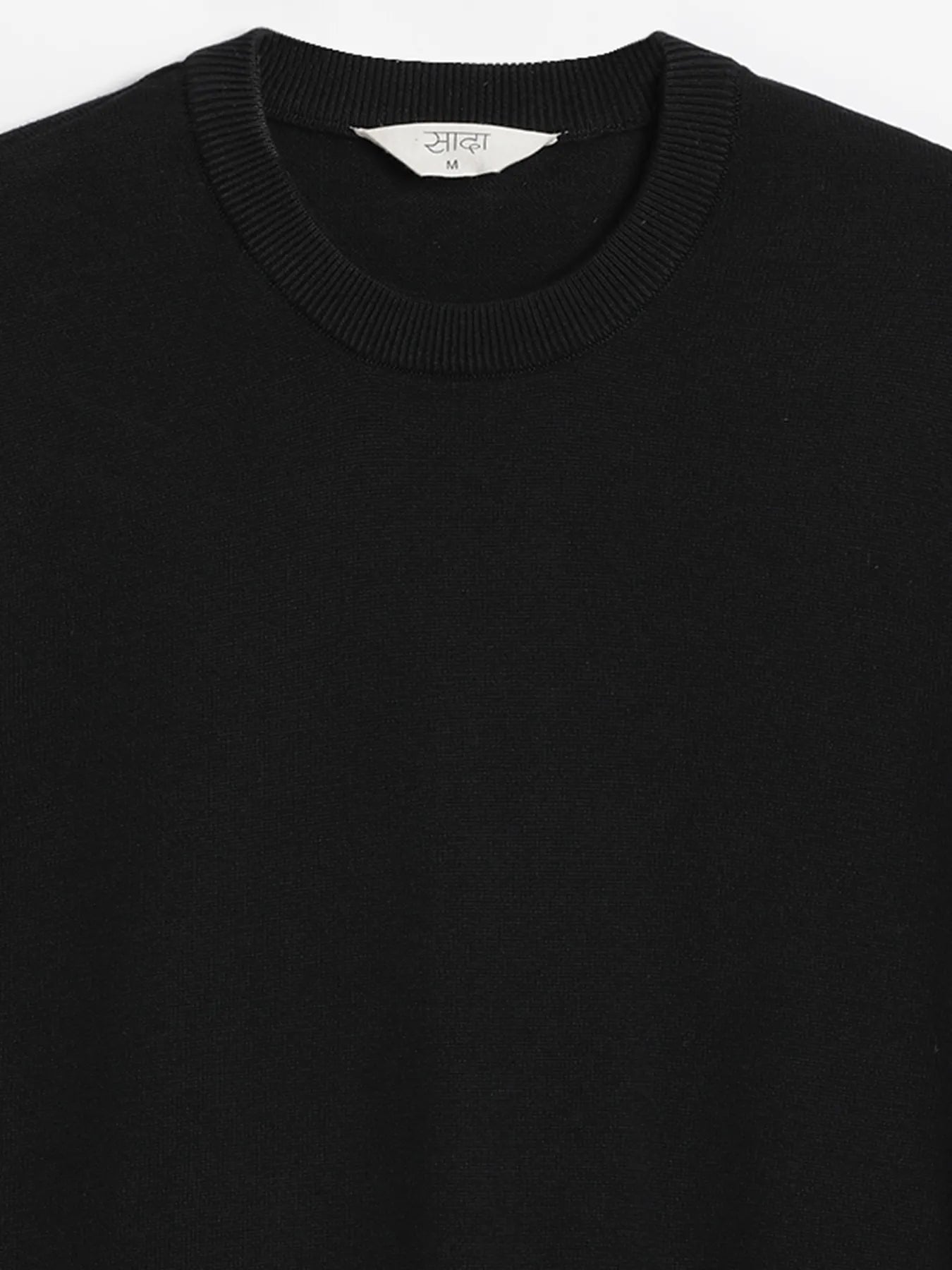 Men Black Flat Knit Round Neck T-shirt
