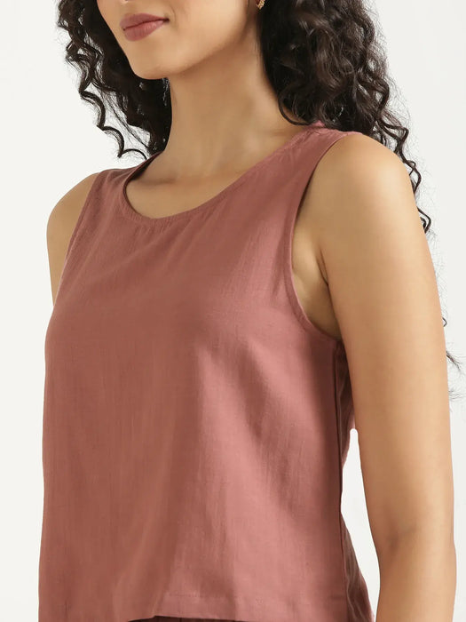 Women Rose Taupe Flowy Linen Short Set