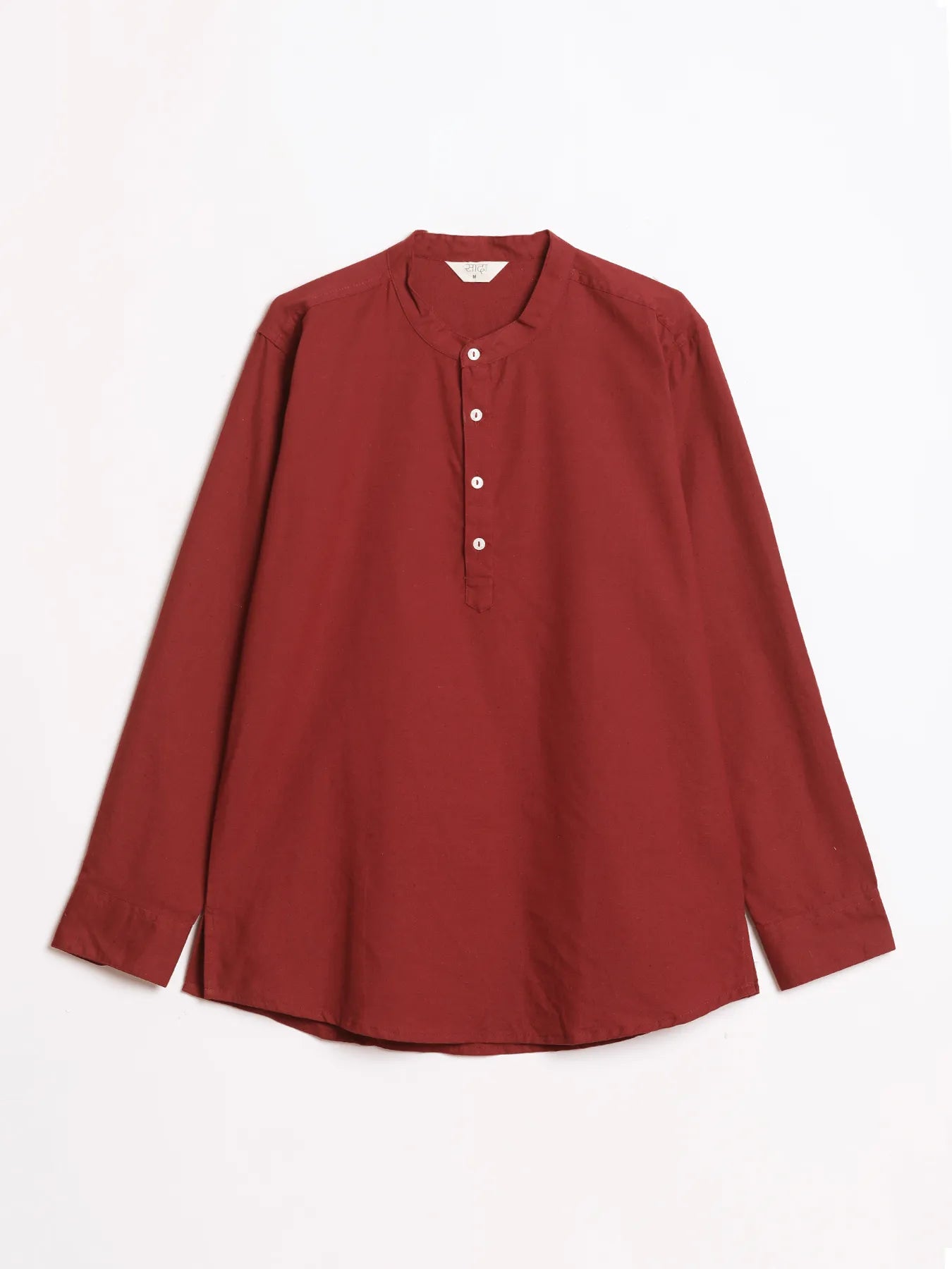 Men Maroon Airy Linen Short Kurta