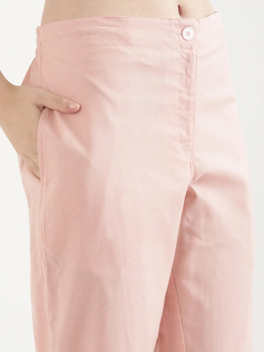 Women Salmon Pink Airy Linen Straight Pants