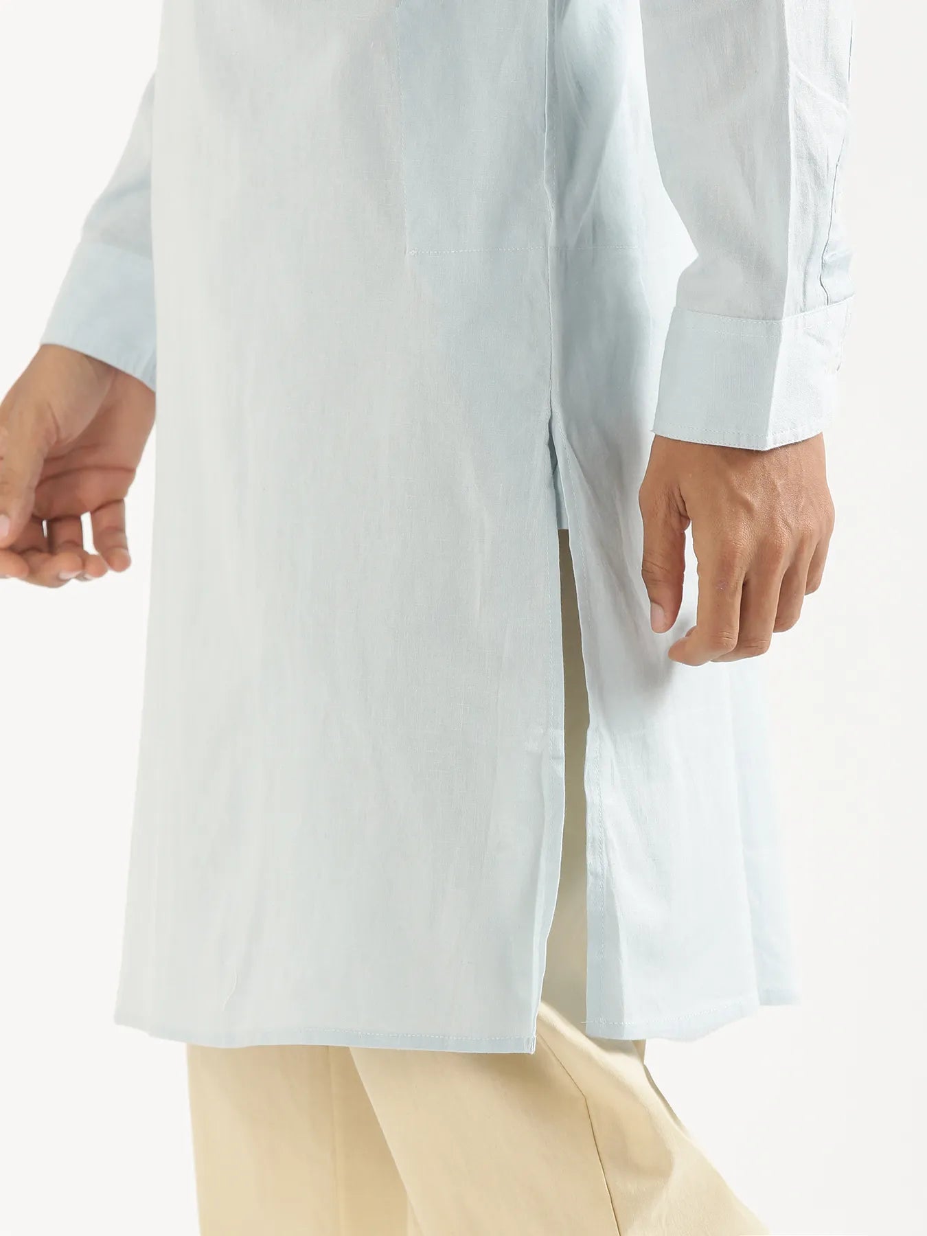 Men Sky Blue Airy Linen Long Kurta