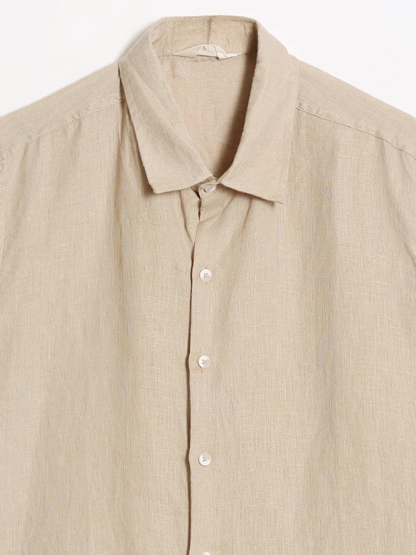 Men Taupe Pure Linen Short Sleeve Shirt