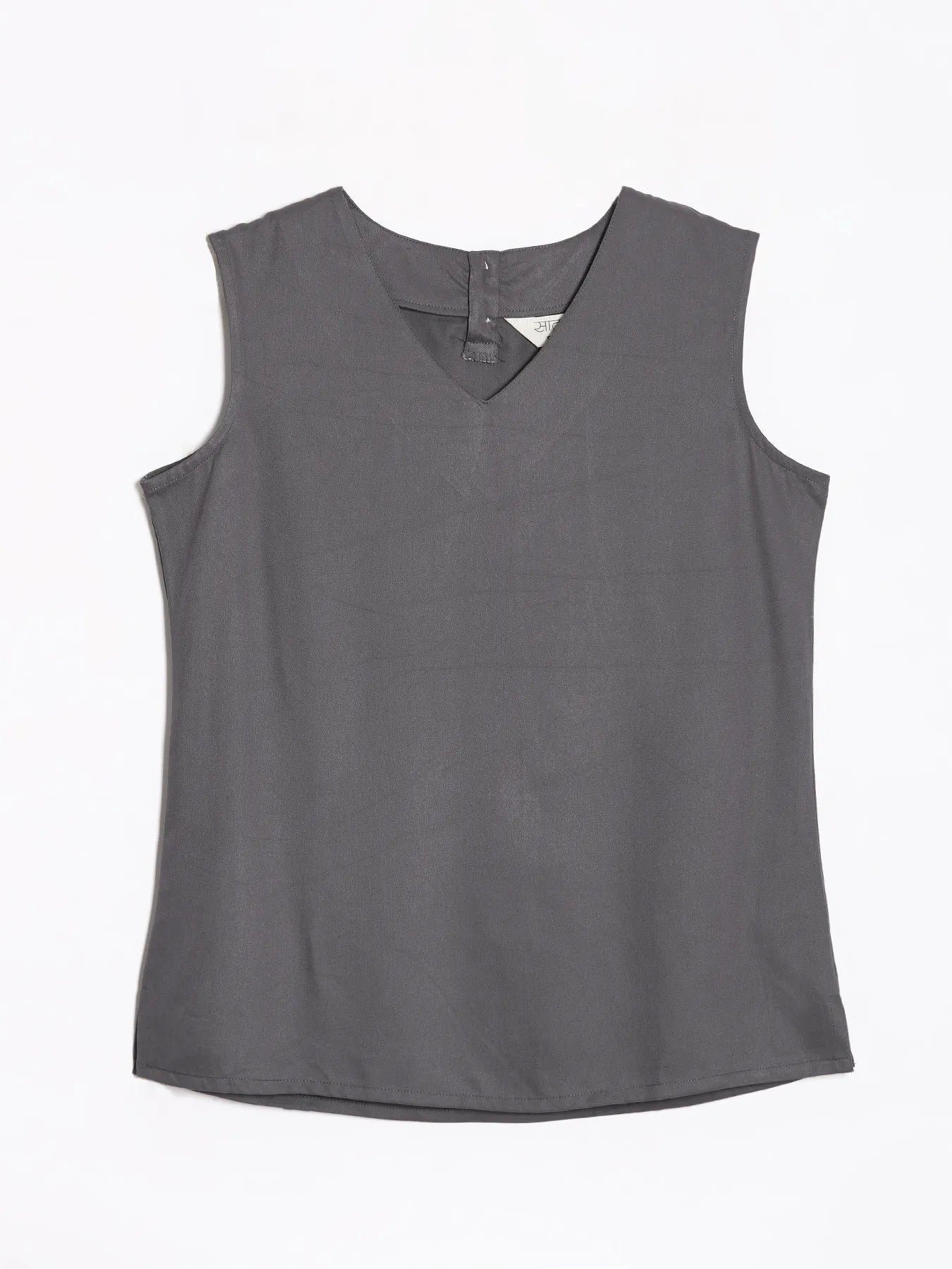Women Grey V-Neck Sleeveless Top