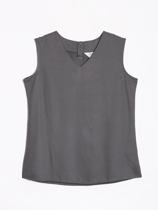 Women Grey V-Neck Sleeveless Top
