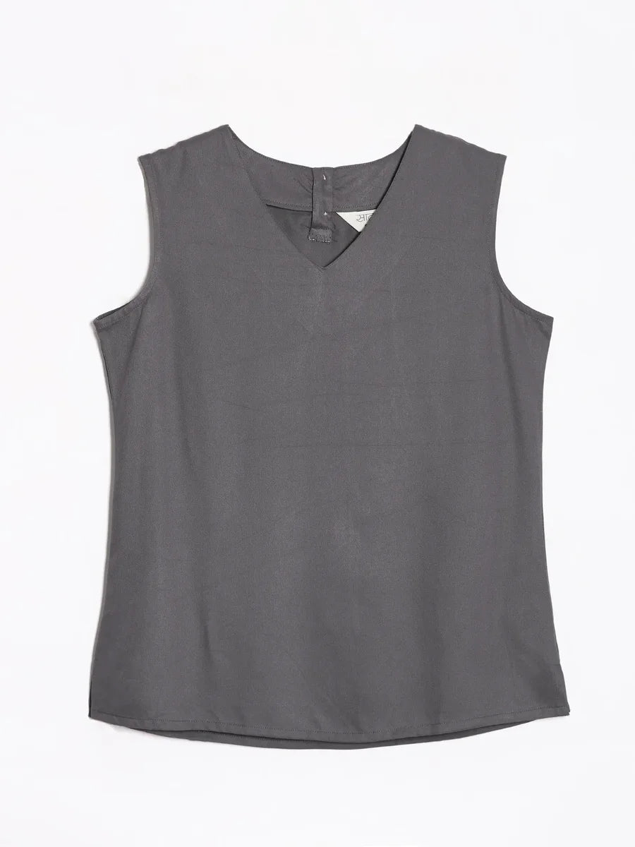 Women Grey V-Neck Sleeveless Top