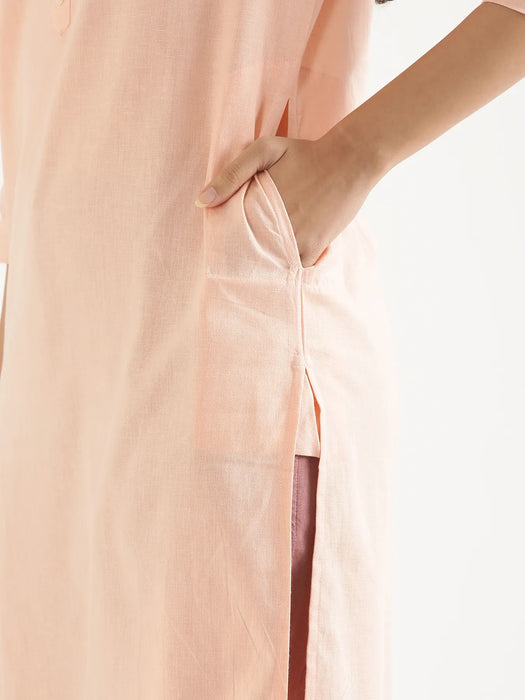 Women Salmon Pink Airy Linen Long Kurta