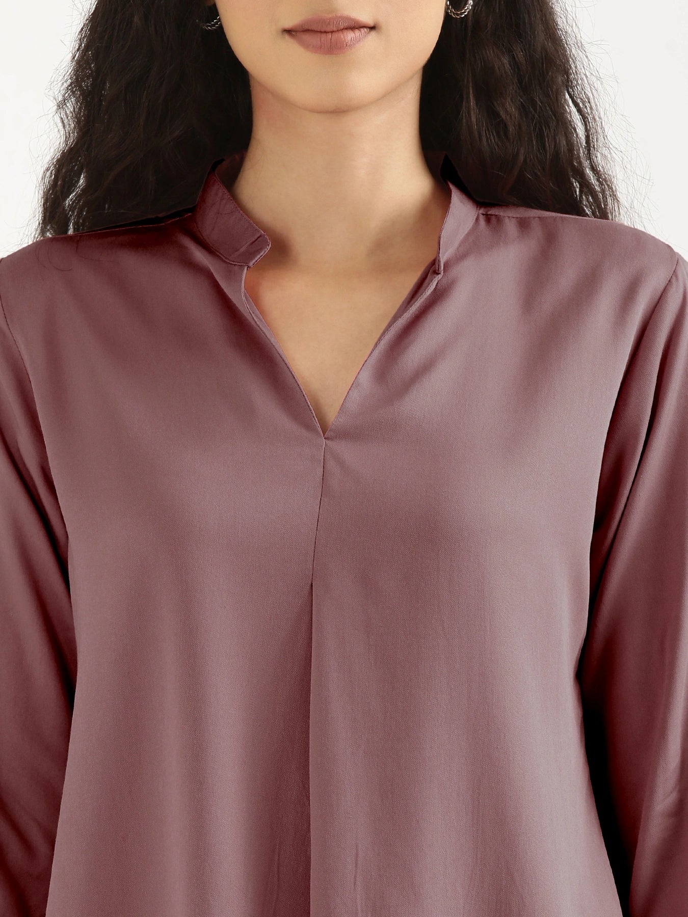 Women Rose Taupe Viscose Pleated Top