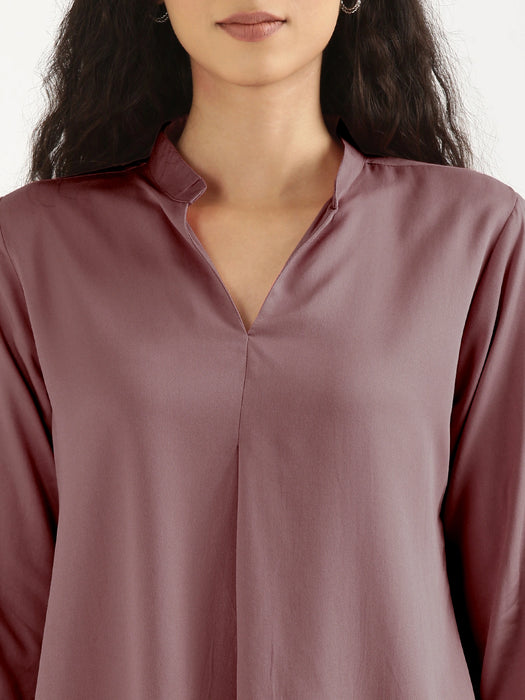 Women Rose Taupe Viscose Pleated Top