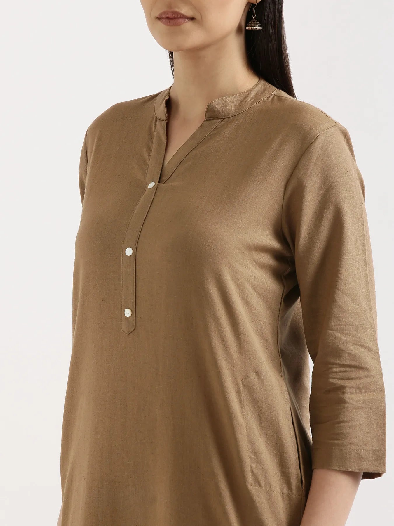 Women Coffee Brown Airy Linen Long Kurta
