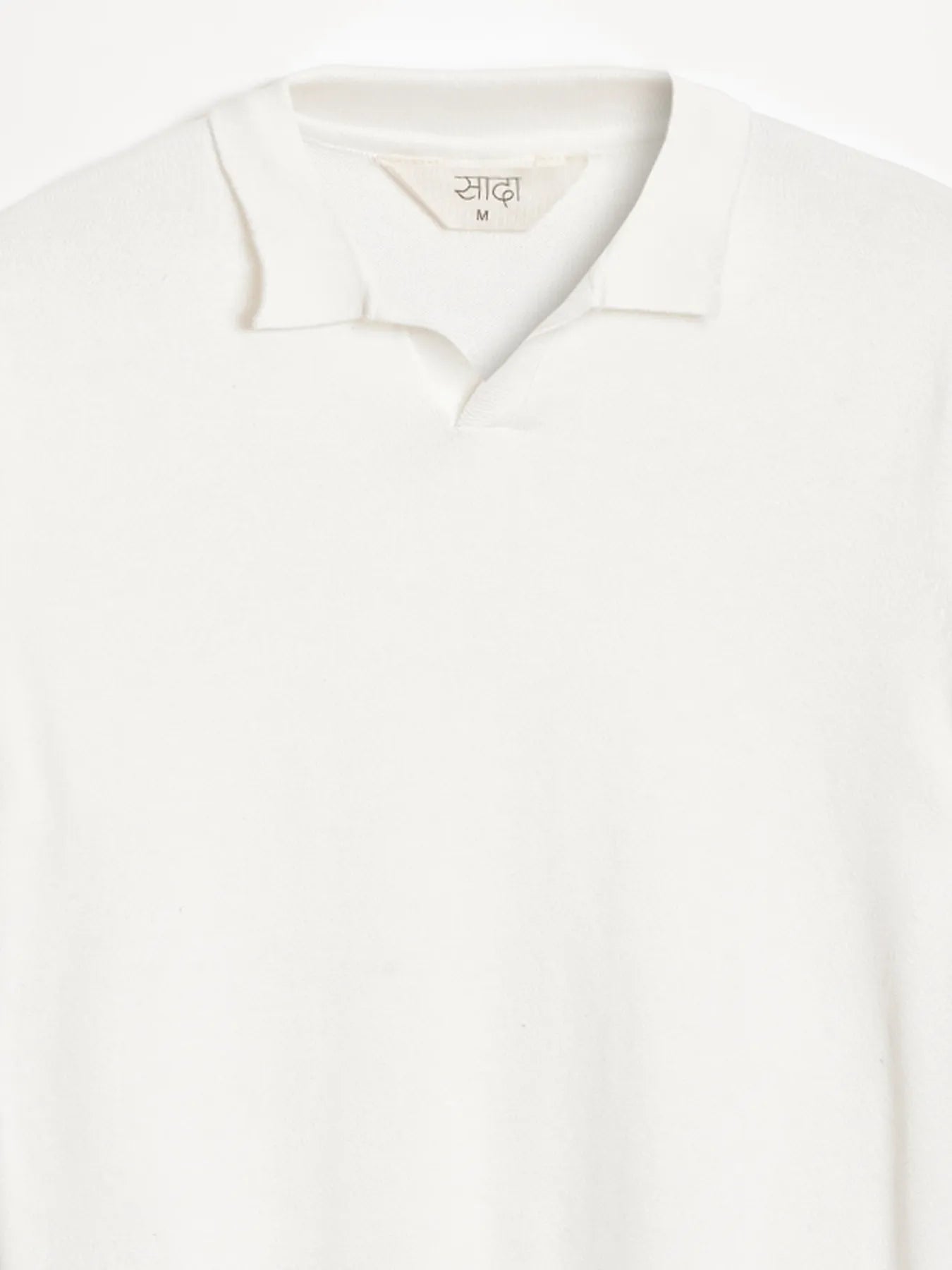 Men Off White Flat Knit Collared T-shirt