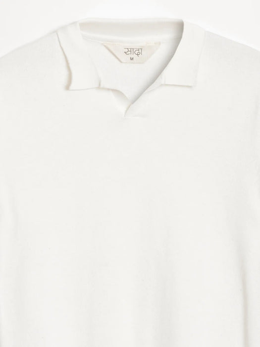 Men Off White Flat Knit Collared T-shirt