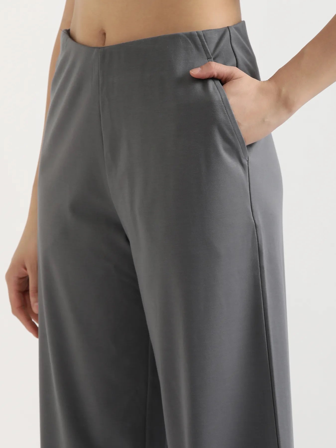 Women Cement Grey Wide Leg Pants