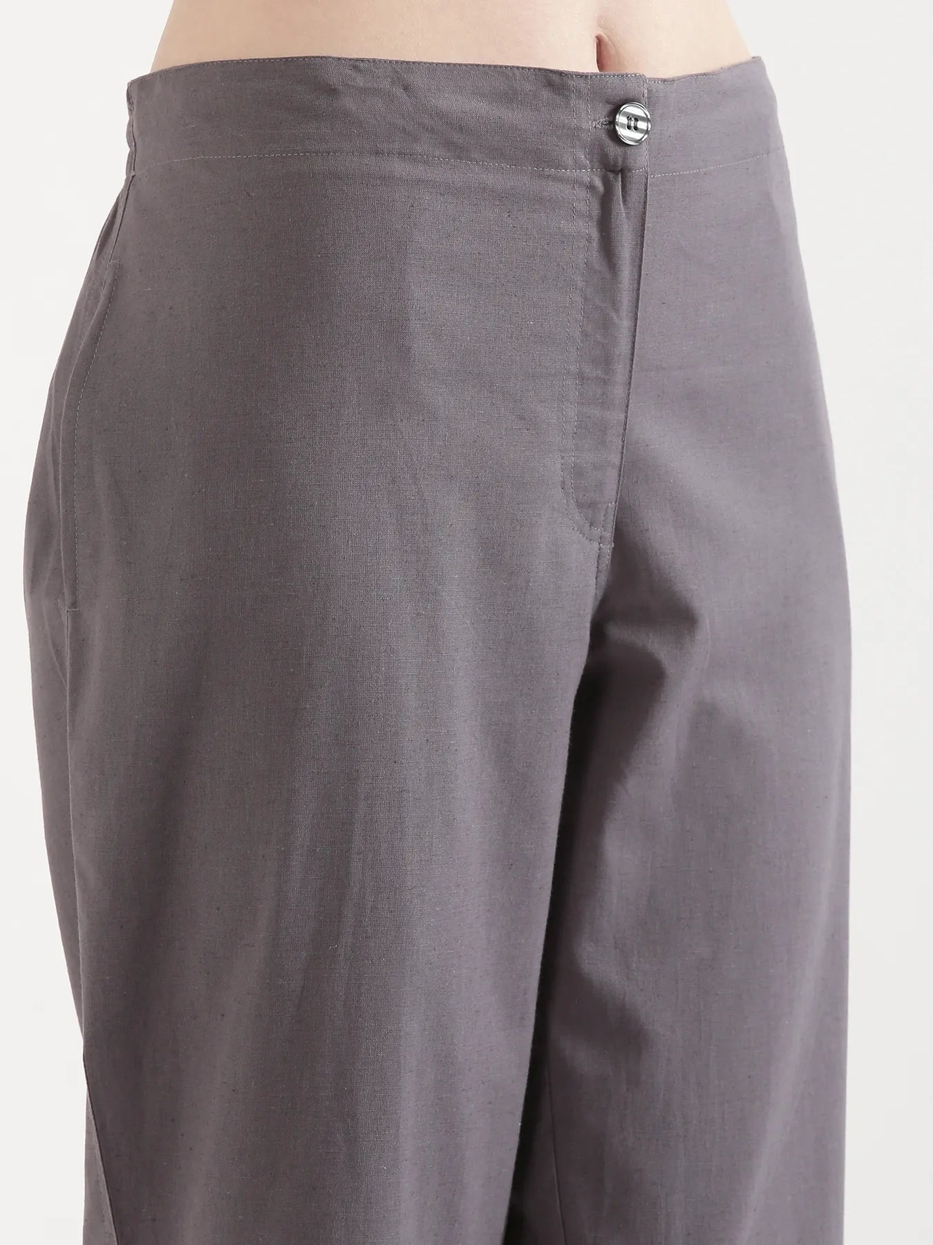 Women Slate Grey Airy Linen Straight Pant