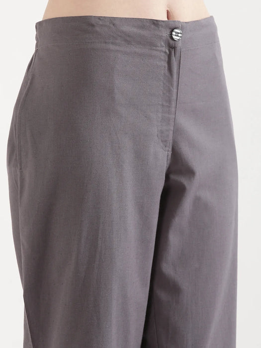 Women Slate Grey Airy Linen Straight Pants