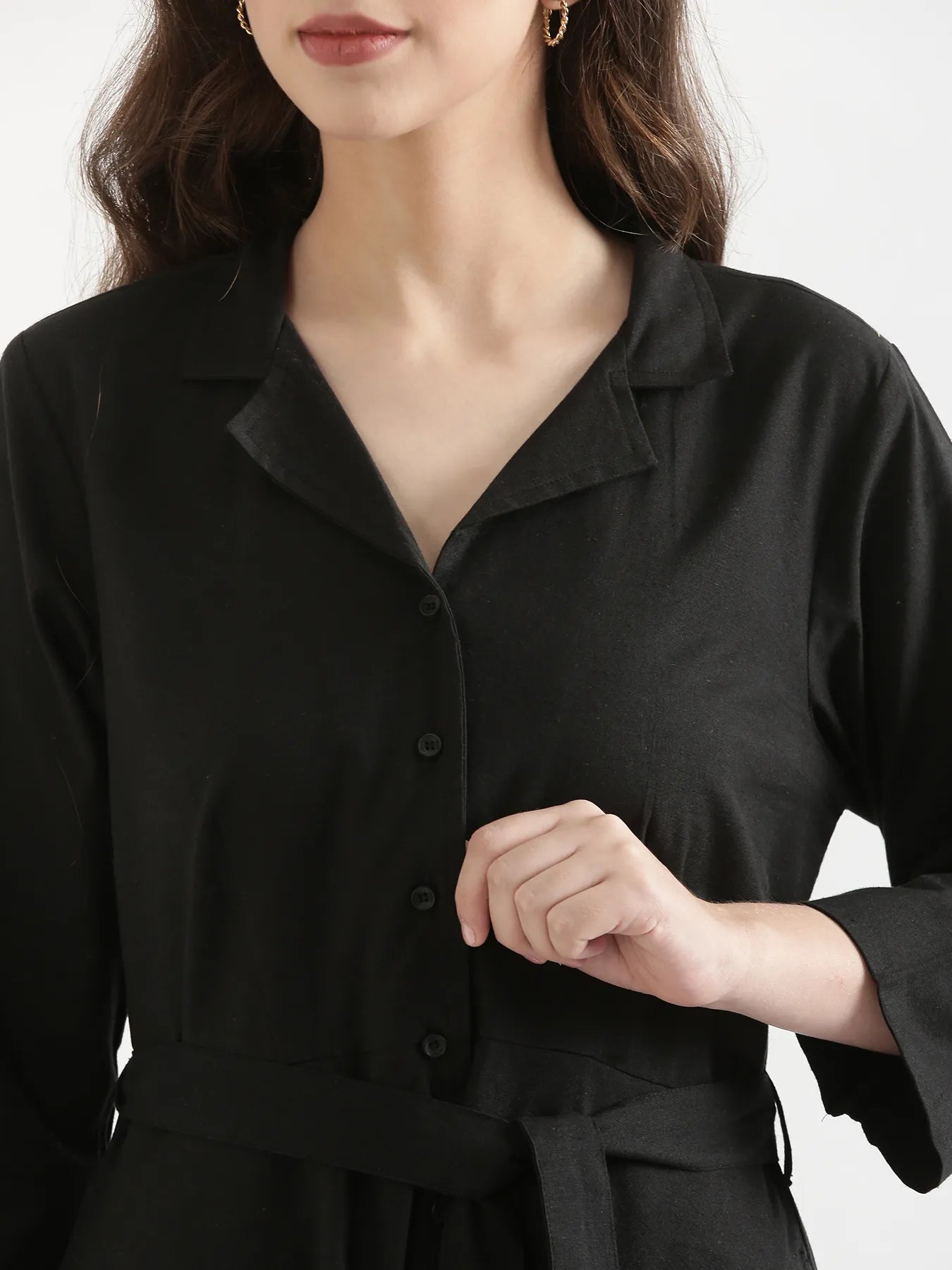 Women Black Airy Linen Flared Dress