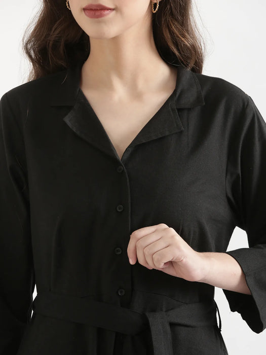Women Black & White Airy Linen Flared Dress