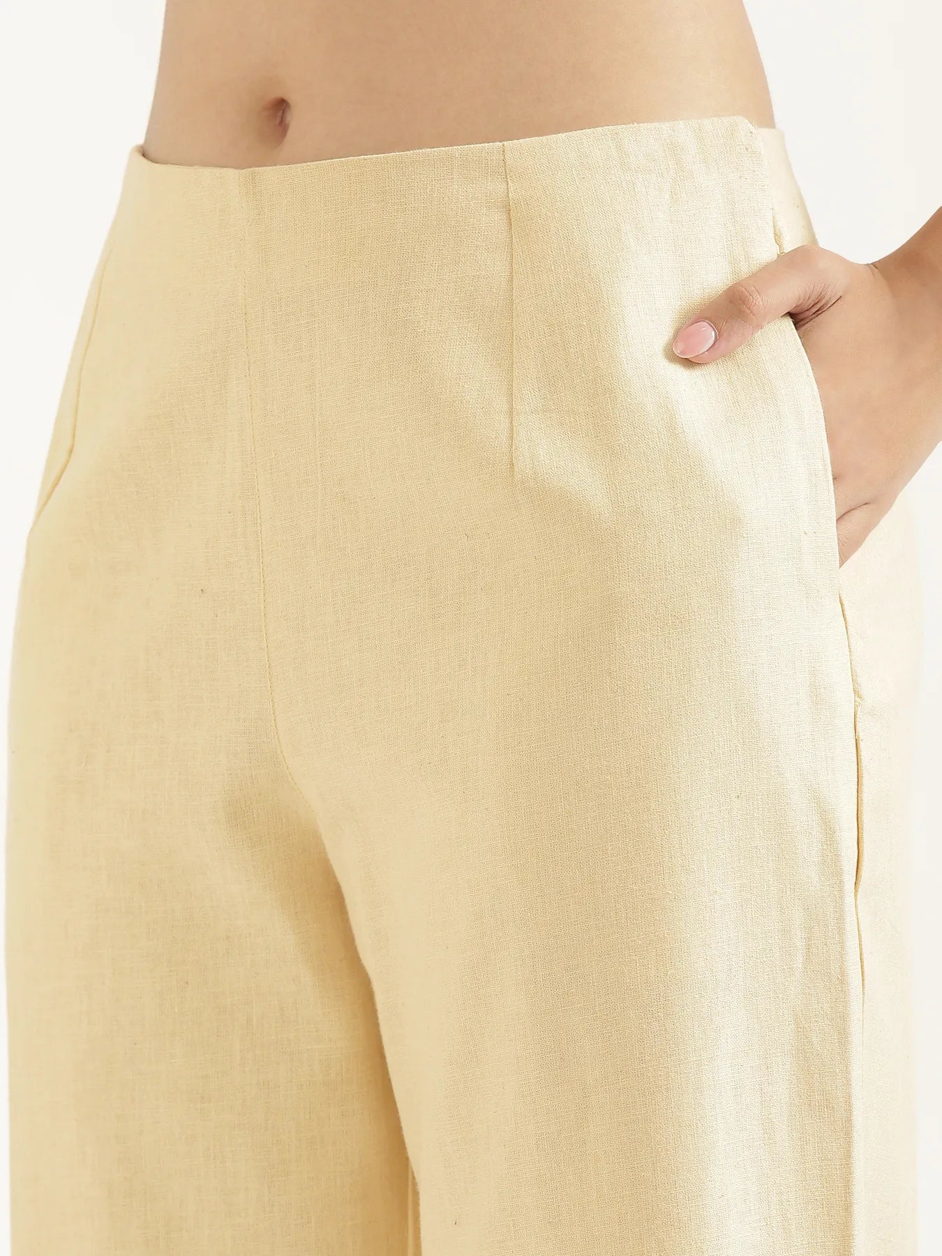 Women Beige Linen Blend Wide Leg Pant