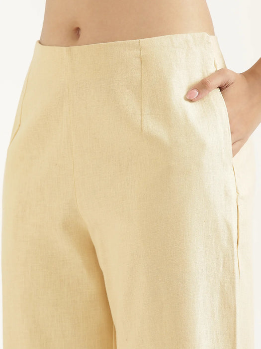 Women Beige Linen Blend Wide Leg Pant