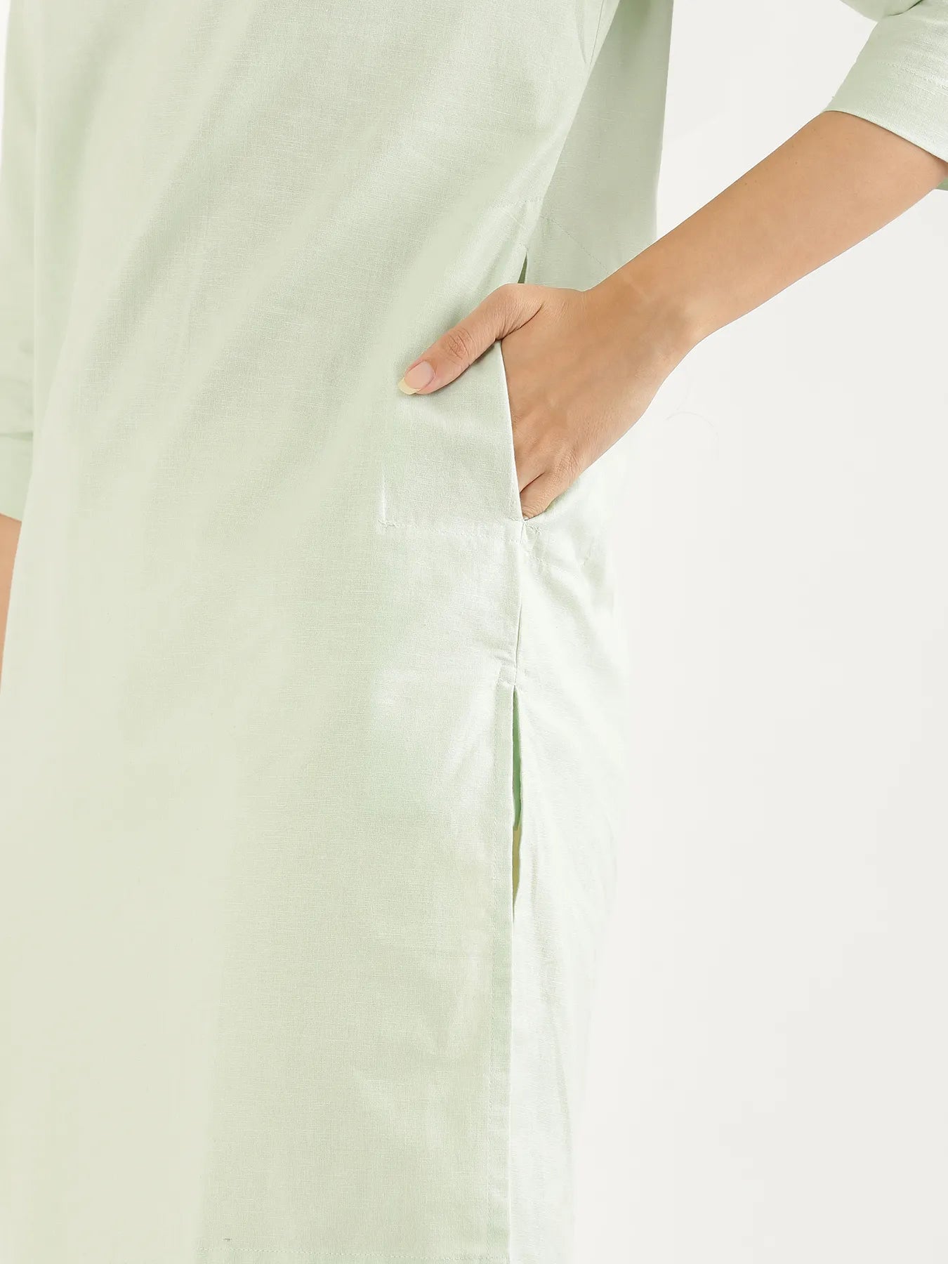 Women Mint Green Airy Linen Mid Thigh Length Kurta